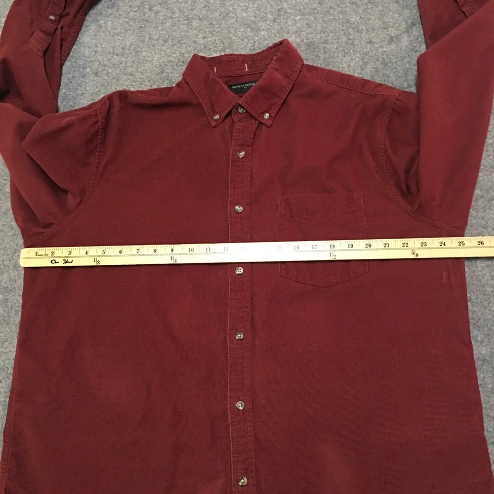 Banana Republic Men XL Shirt Red Corduroy Slim Fit Button 90s Y2K Preppy Holiday